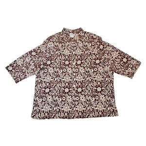 New Retro Vintage Blair Women's Brown & White Floral Blouse Size 2XL